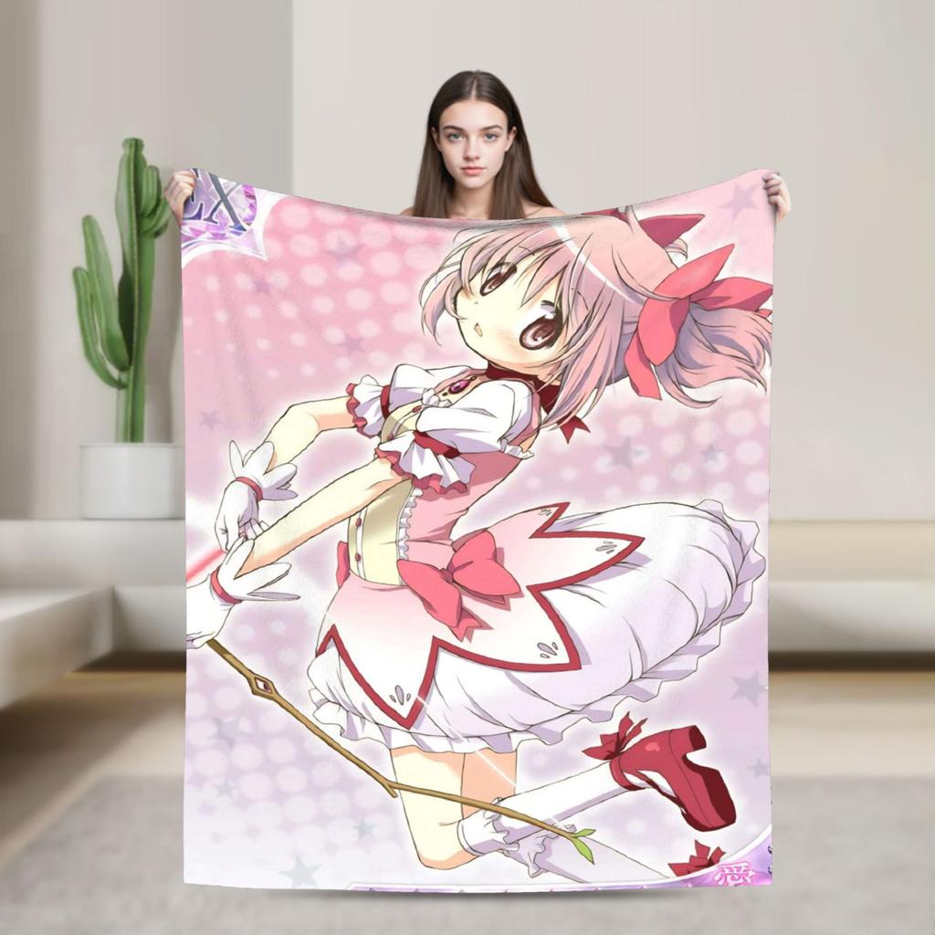 Anime Puella Magi Madoka Magica Blanket Plush Throw Blanket For Girls Boys Couch Chair Sofa Bed Flannel Bedspread Bed Cover