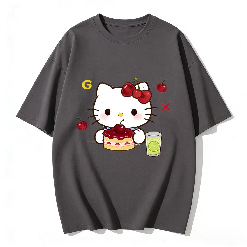 Summer Hello Kitty Cartoon Printed Short Sleeve Pure Cotton Tshirt Womens Family Matching Outfits Classic Fashion Tee Top