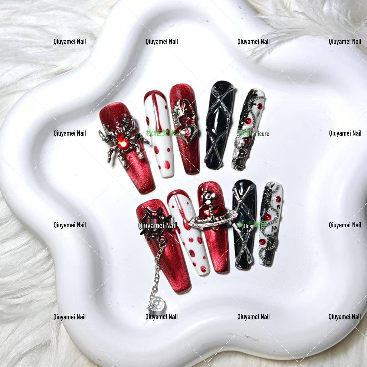 

Gothic Handmade Press-On Spiderweb Nails - European & American Style Extra Small XS