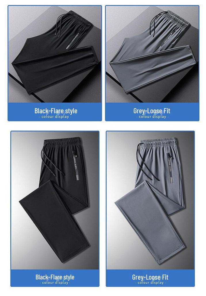 Men's Quick-Dry Ice Silk Elastic Print Cropped Sports Pants - Thin, Loose & Plus Size for Summer