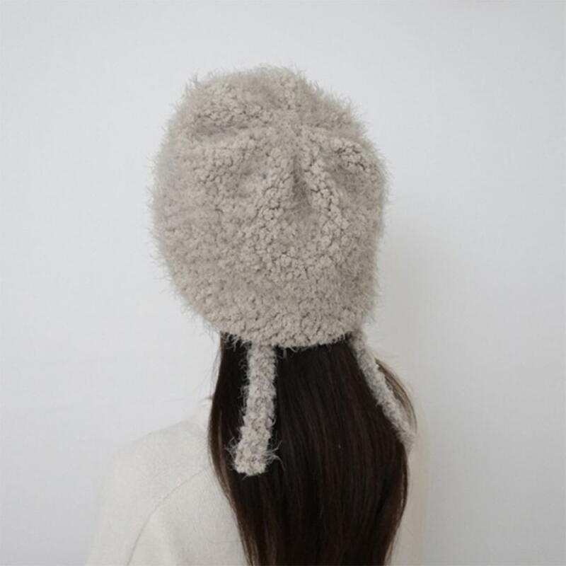 Women s Angora Boucle Knit Hat Winter Jellyfish String white