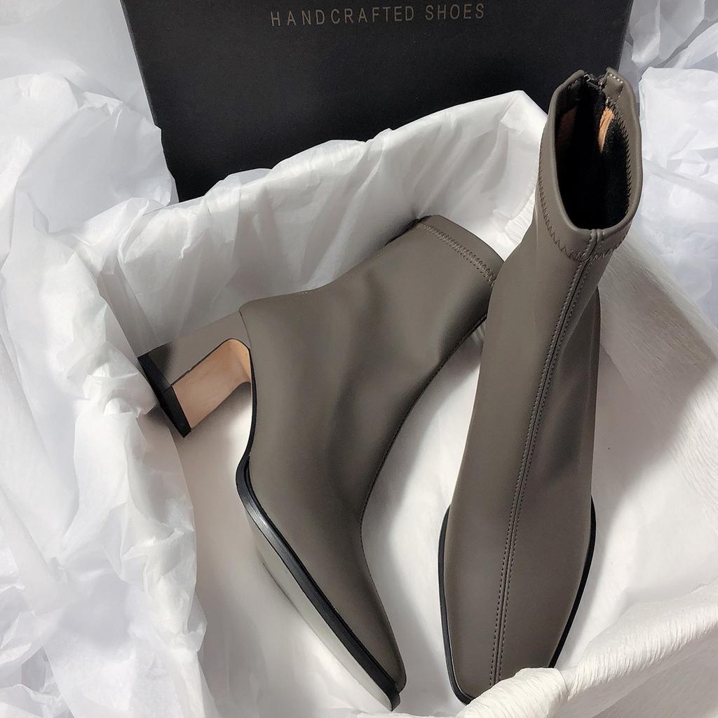 Shangsi, Super Temperament, High-heeled French Thin Elastic Simple Short Boots for Women