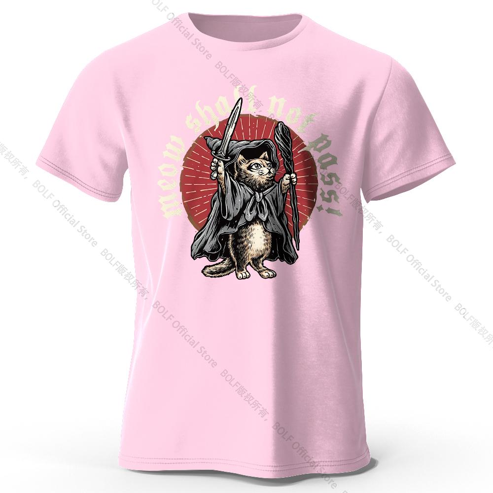 Men's Meow Shall Not Pass Printed T-Shirt 100% Cotton Oversized Cat Graphic Tees for Women Summer Tops Nerd Streetwear
