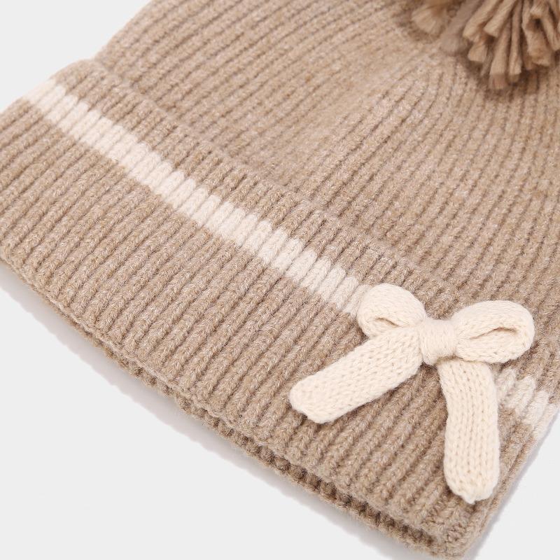 Winter Bow Decoration Hat Scarf Gloves Three Piece Set Sweet and Fashionable Anti Cold Warm Hat Set