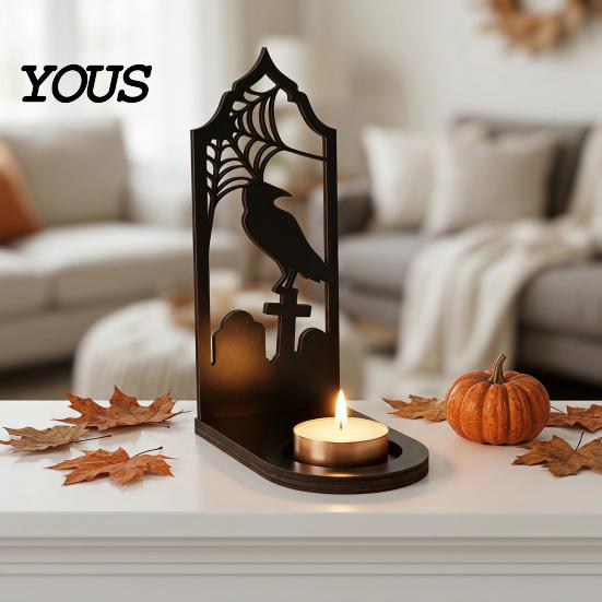 Festive Atmosphere Lighting Halloween Candle Holder, Gothic Hollow Silhouette Holder for Tea Lights, Dark Decorative Ghost Style Pumpkin Cat