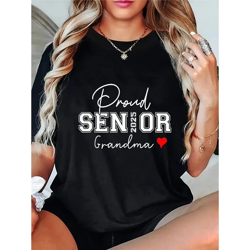 

Women s Proud Senior Grandma Heart Print T-Shirt Casual Crew Neck Short Sleeve Summer Top 4XL чорний