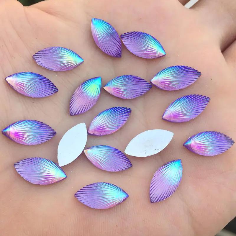 

7*15mm Shell Horse Eye Shape AB Rhinestone Clothing Accessories Phone Flat Back Party Decoration.80pcs -A34 фиолетовый