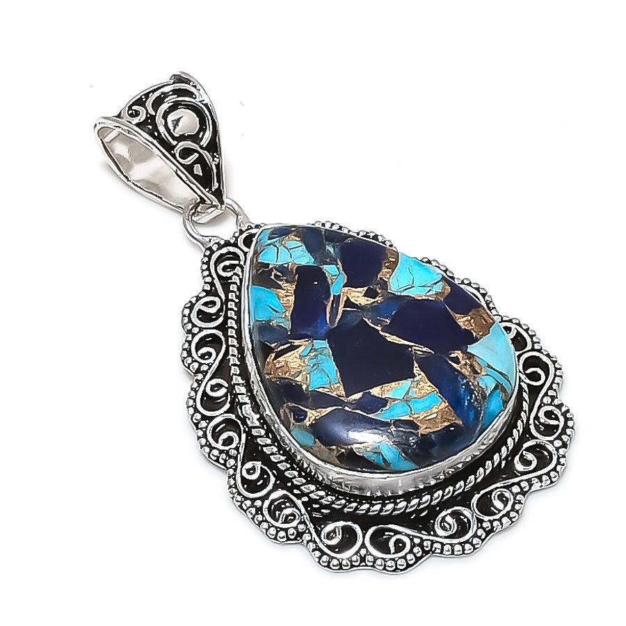 Natural Cotton Candy Turquoise 925 Sterling Silver Jewelry Pendant 2.25  ETC-13995