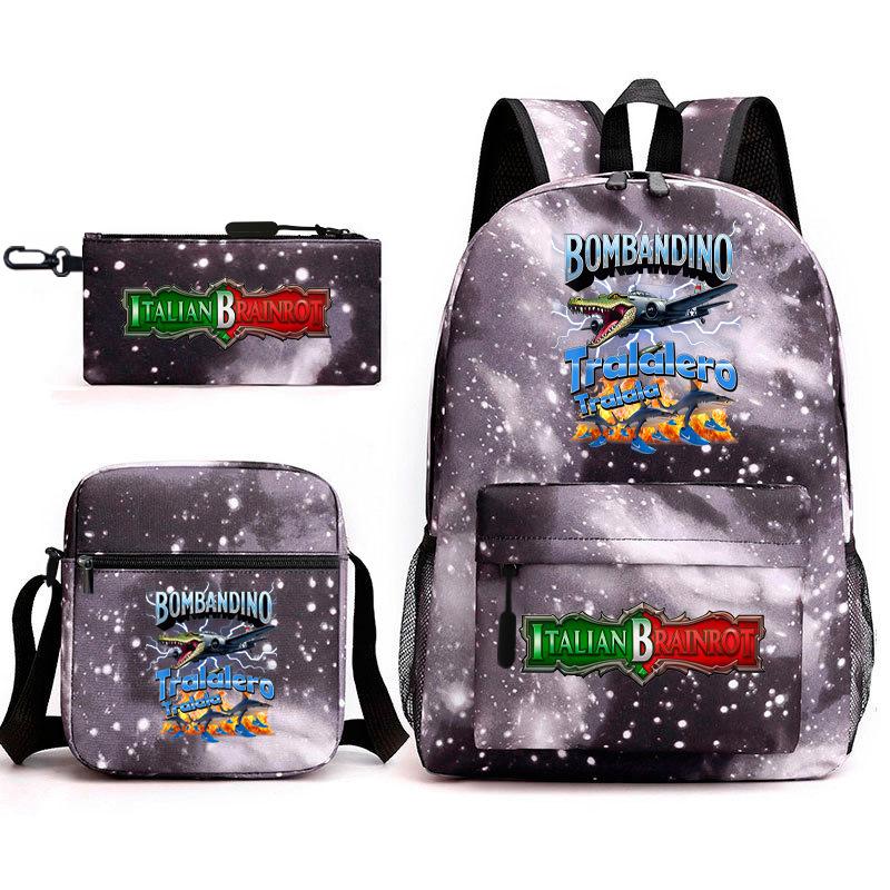 Tongtongsahur cartoon primary school students backpack three-piece set abstract foreign Shanhaijing children's schoolbag L