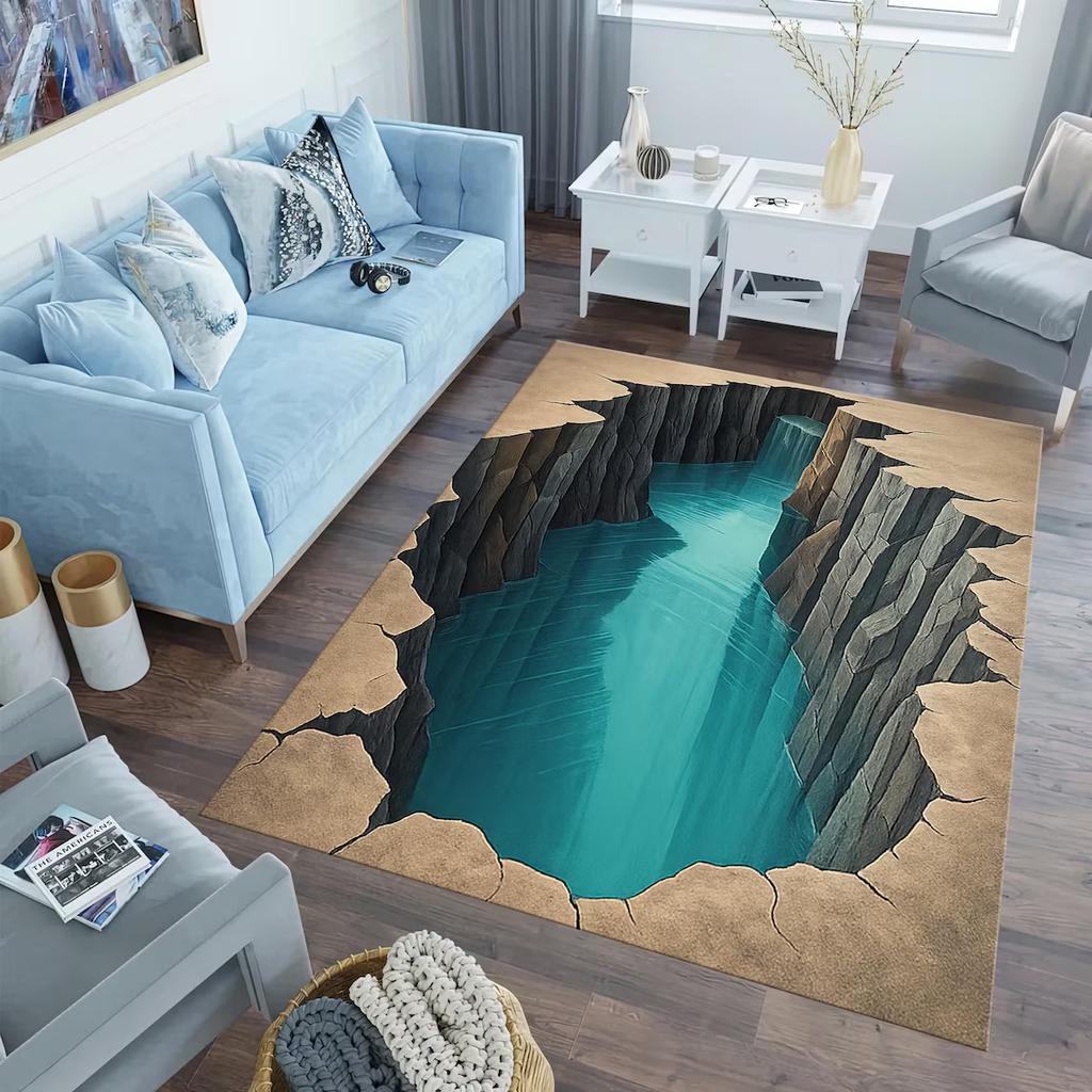 Visual 3D Hole Carpet Great White Shark Endless Abyss Illusion Carpet Living Room Bedroom Decoration Floor Mat Trick Funny Rug