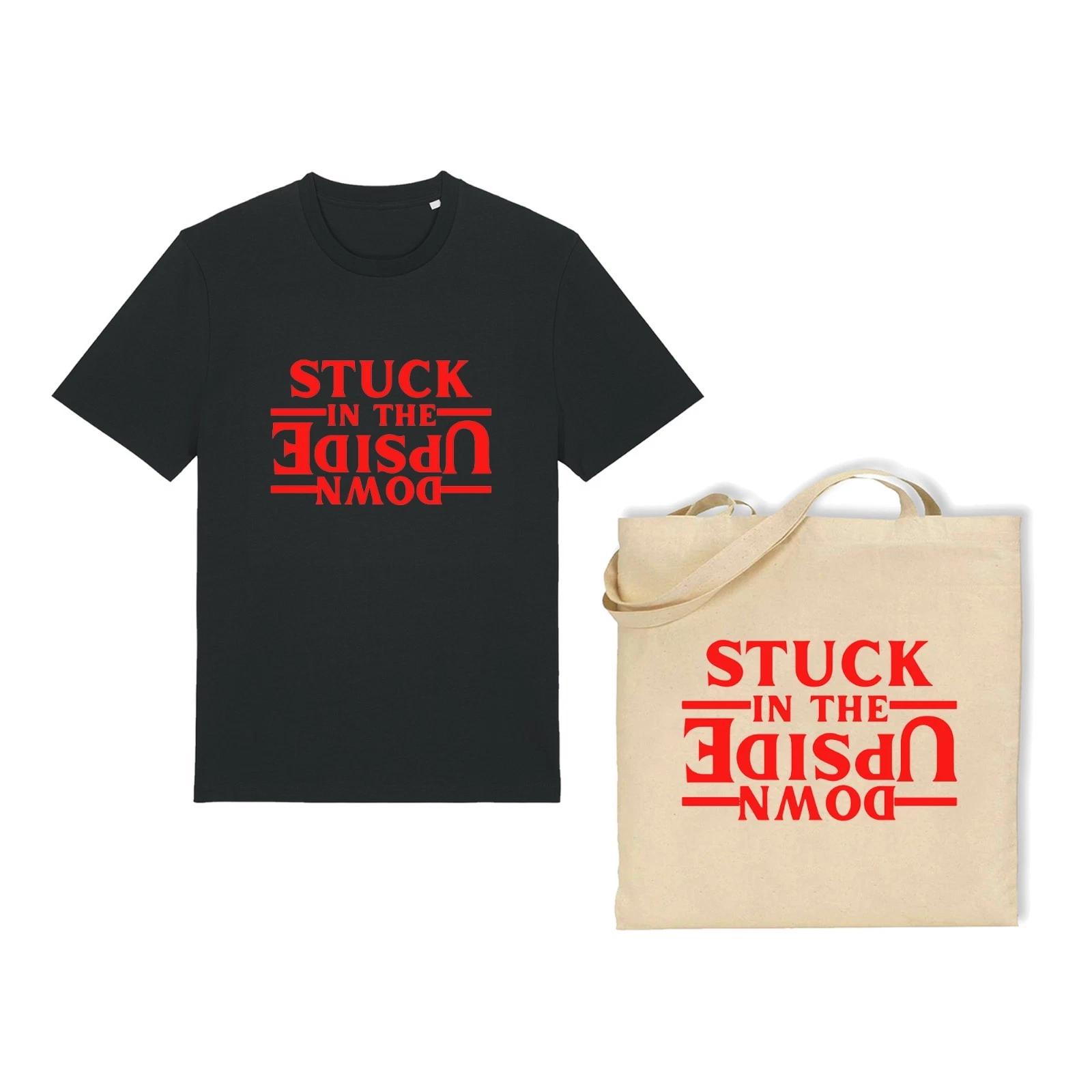 COMBO Unisex T-Shirt & Tote Bag Set- Stuck In The Upside Down-Stranger Things TV 2XL
