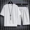 Men's Korean-Style Waffle Summer Casual Shorts and T-Shirt Set