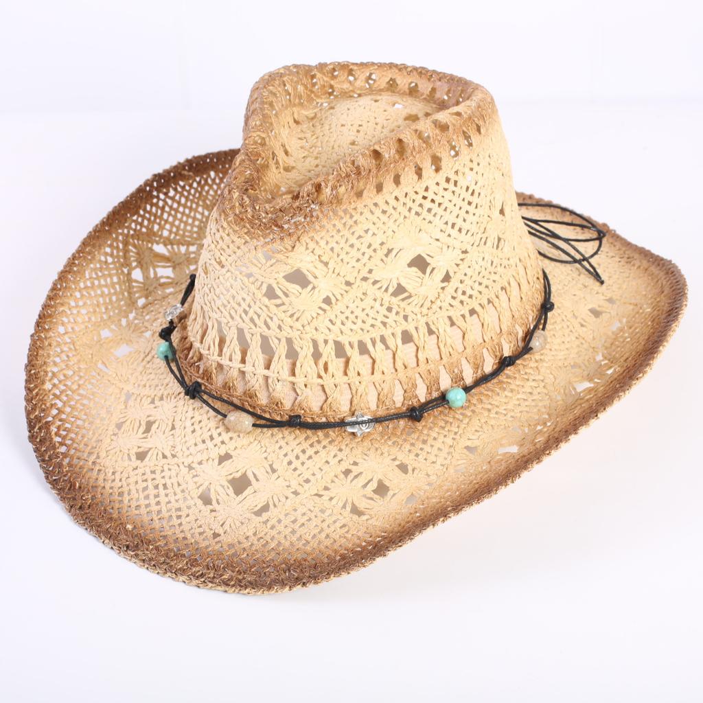 Beliebter europäischer und amerikanischer klassischer hohler westlicher Cowboyhut Herren- und Damen-Mode Urlaubs-atmungsaktiver Sonnenschutz-Strohhut