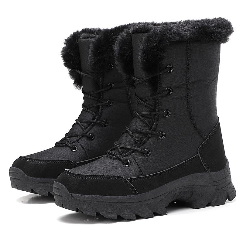 Women's Padded Thickened Warm Hiking Mountaineering Thick Soles Comfortable Waterproof Non-slip Sports and Leisure Snow Boots Cotton Shoes