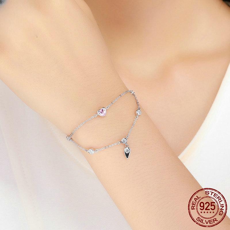 Original European and American Fashion Bracelet for Women Sweetheart S925 Pink Zircon Silver Bracelet