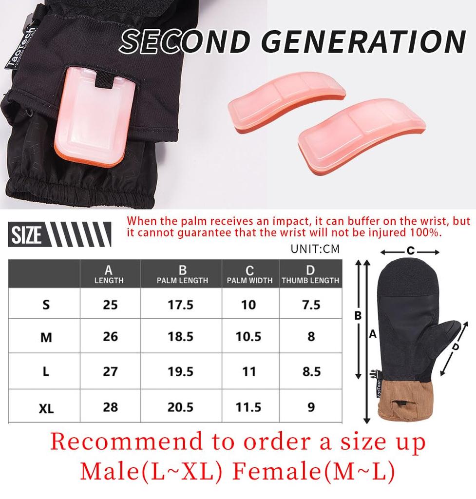 Gloves Mittens Snowboarding Wrist Guard Ski Gloves with Protector Waterproof 5 Finger Inner Logo [TaoTech] Men's Women's (L, Basic/Smikro)