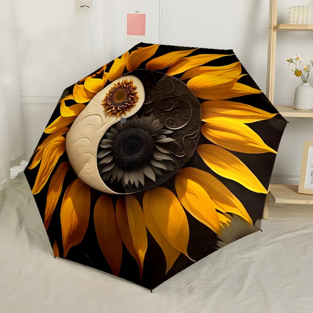 Cosmic Sunflower Bloom Compact Travel Automatic Umbrella with 8-Rib Compact Design All-Season Umbrella for Travel Elegant Women's Umbrella