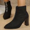 Fashion Flock Zip Decor Ankle Boots for Women Pointed Toe High Heeled Modern Boots Woman Autumn Plus Size Comfort Platform Casual Boots
