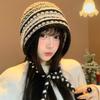 Autumn and winter striped cute hat women's big head circumference shows small face warm wool hat thickened encryption windproof knitted hat