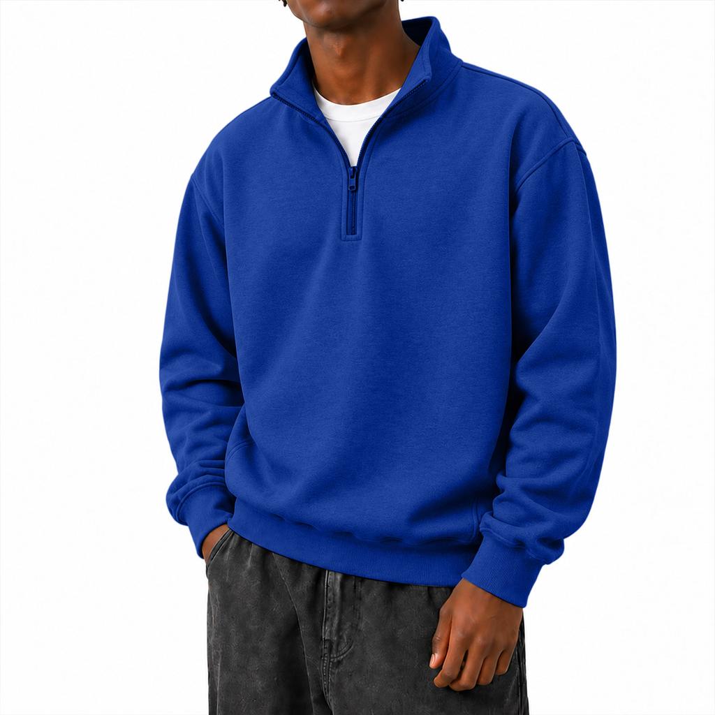 Men's Stand Collar Quarter-Zip Long Sleeve Pullover Sweatshirt Casual Loose Fit for Everyday Wear