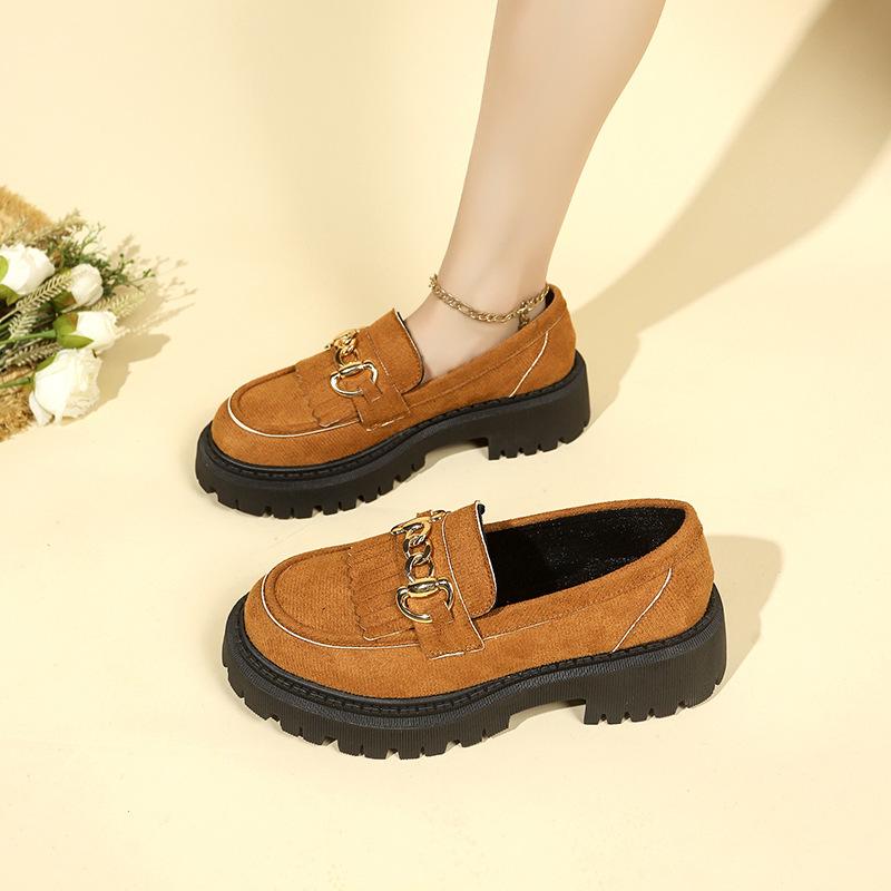 Spring 2024 new British style thick heel leather surface shallow mouth platform loafers women's small leather shoes single shoes women