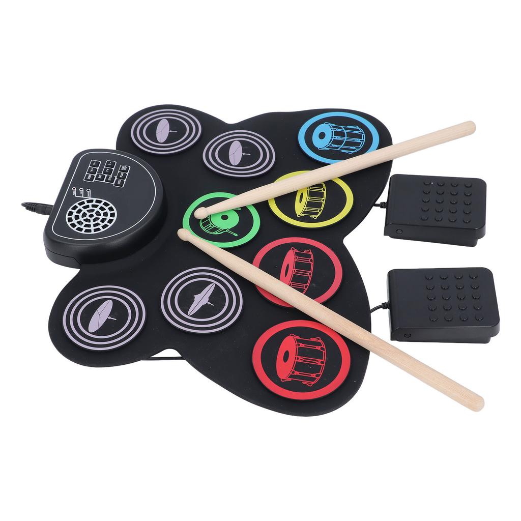 Roll Up Electric Drum Set Colorful Electronic Drum Pad with Foot Pedal and Drumsticks