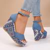 Böhmische High Heel Sandalen Damen Sommer Denim Material Ultra High Heels Strandsandalen Gummisohle Damenschuhe