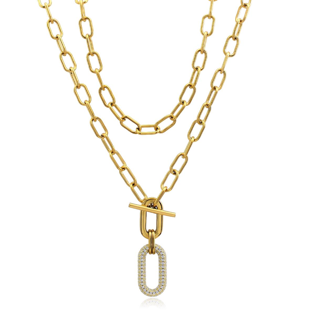 

High Quality Women Layered Necklace Colorful Gold Plated Stainless Steel OT Clasp with Zircon Necklace for Girls