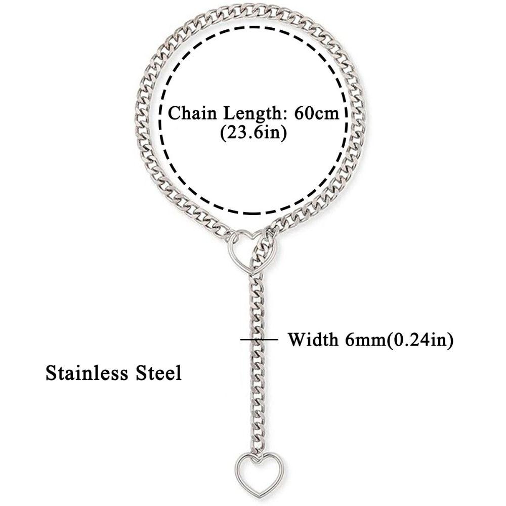 Fashion Heavy Lariat Heart Necklace Ring Punk Rock Slipchain Choker Collar Stainless Steel Slip Chain For Women Men