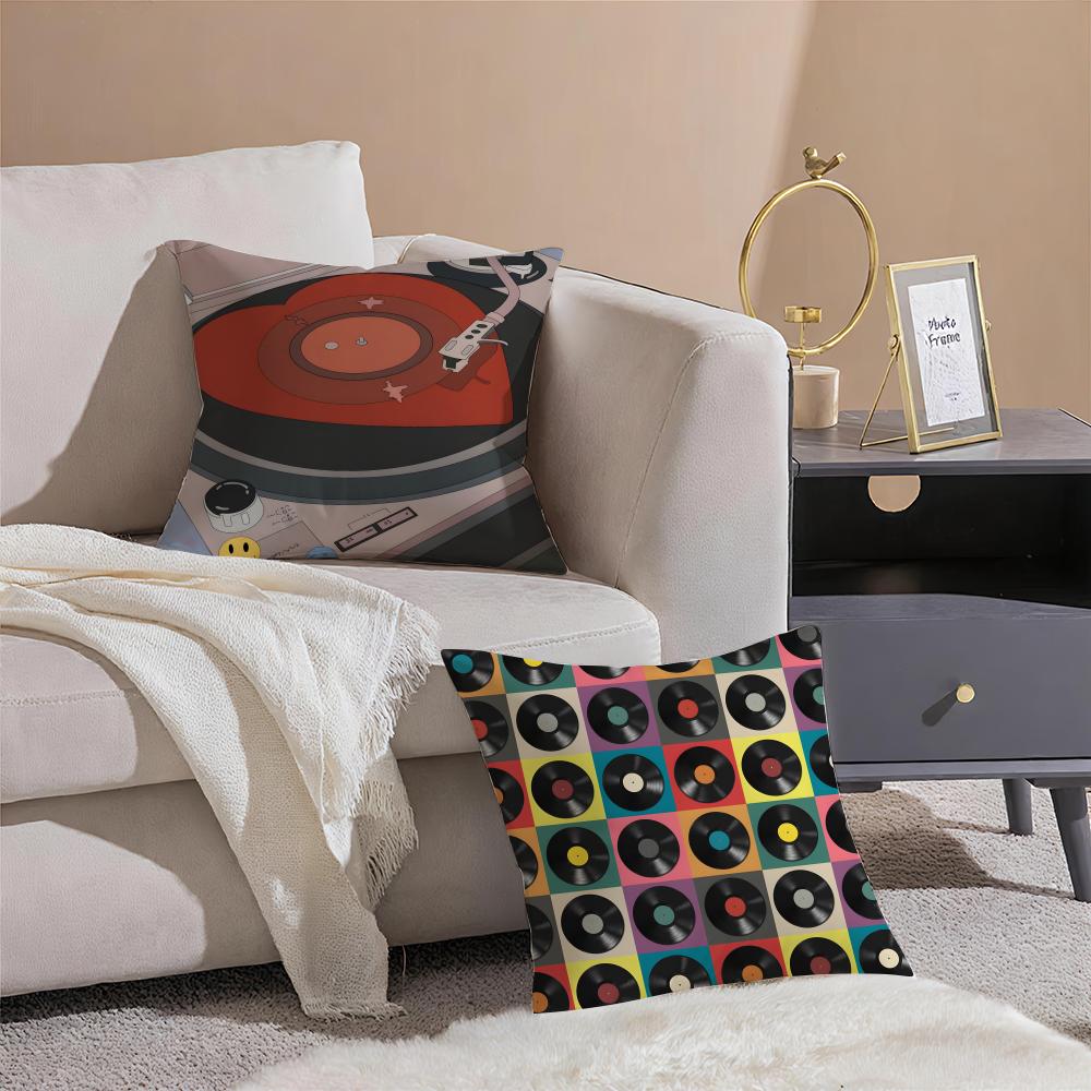 Vintage Vinyl Record Retro Music Cushion Cover Throw Pillow Cover Hidden Button Durable Polyester Chair Cushion