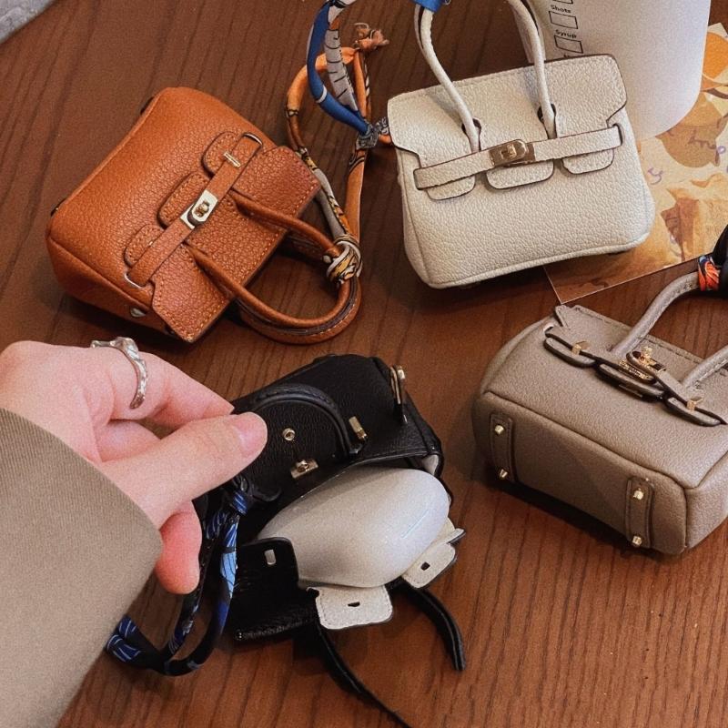 Mini Wireless Earbuds Case Organiser Key Holder Charm Faux Leather Keyring Pouch Various Vibrant Color Choice