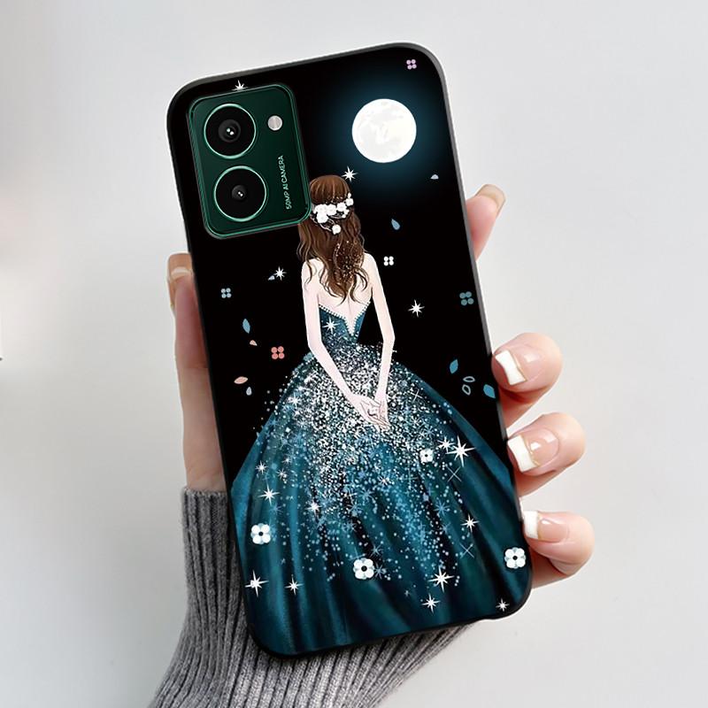 Custodia per Telefono Stampata Per Nokia HMD Pulse PRO/HMD Pulse/HMD Pulse+ Cover Guscio Nero in Morbido Silicone Custodia Carina con Fiore Cartone Animato