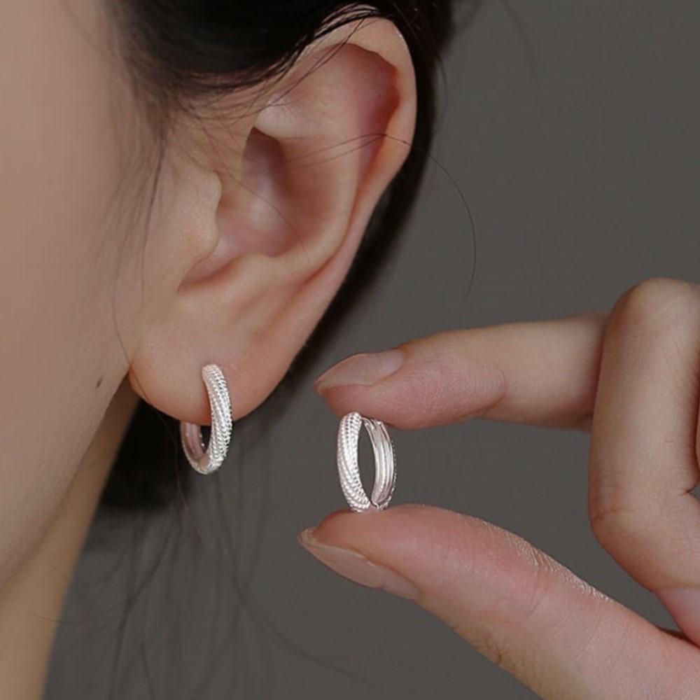 

PANJBJ 925 Sterling Silver Earrings For Women Trendy Geometric Retro Texture Classic Jewelry Party Gift Accessories Wholesale