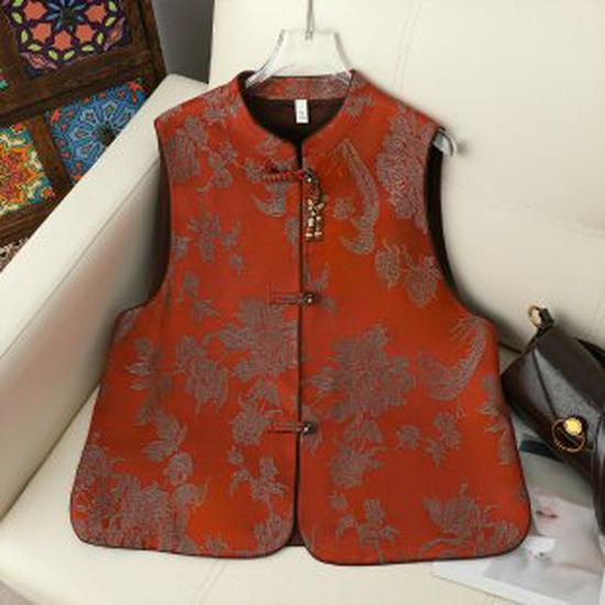 Elegant Women s Spring/Autumn Chinese Tang Style Vest with Frog Button Cape. 5XL