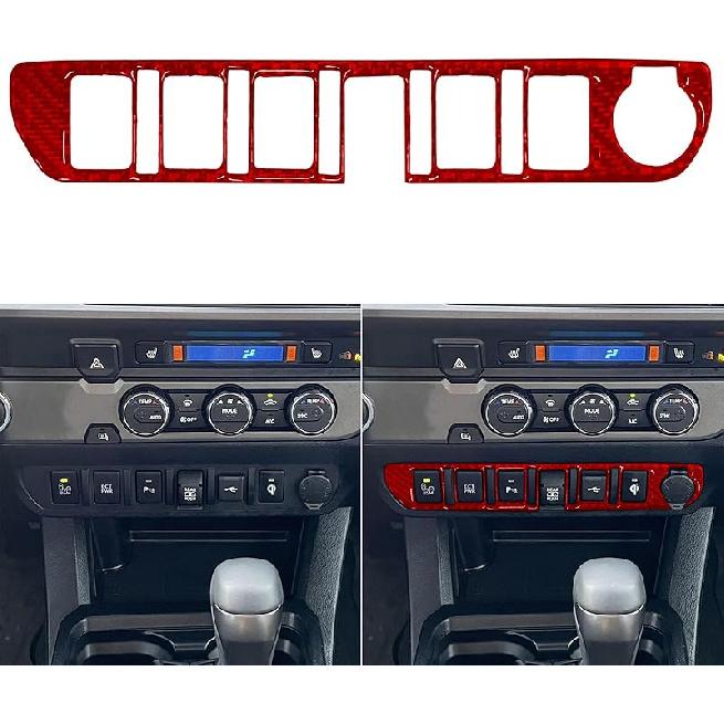 NVCNX Real Premium Carbon Fiber Compatible with Toyota Tacoma 2018 Accessories Car Bed Light Switch Button Panel Cover Interior Trim Red