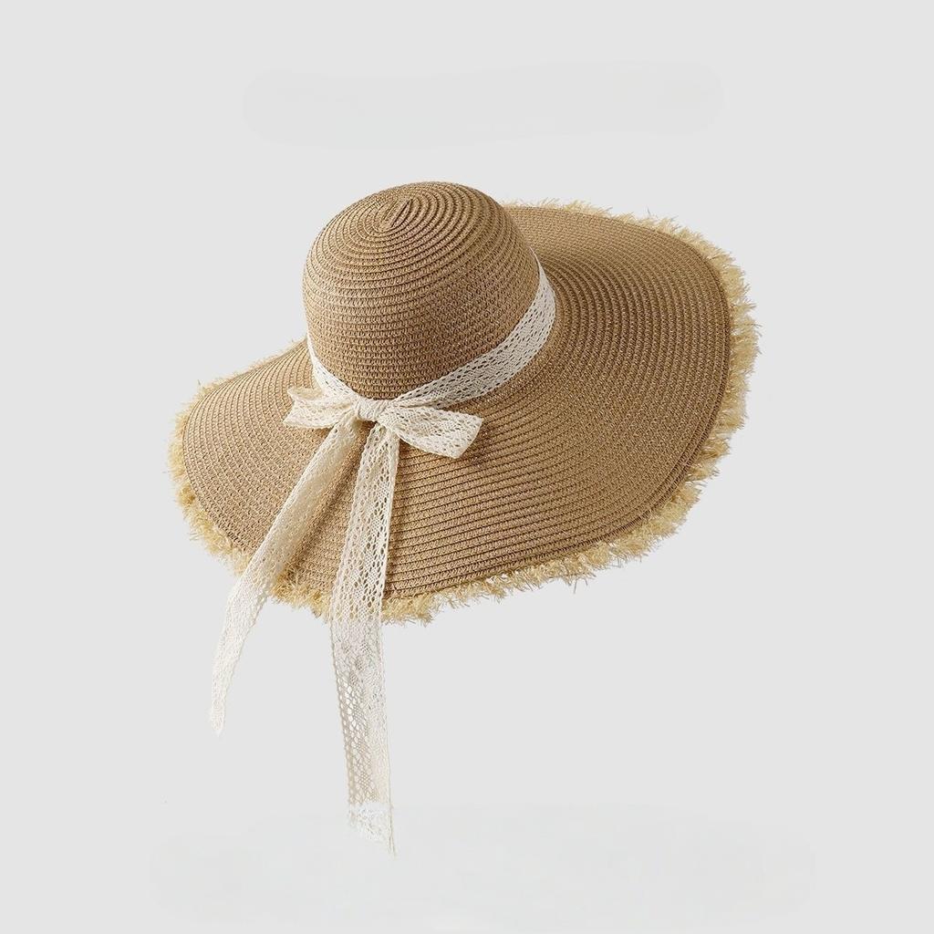 Summer New Style Bow Big Brim Straw Hat Women's Sunscreen Sunshade Beach Hat Fashion Rough Edge Bucket Hat