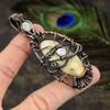 Fossil Coral, Moonstone Copper Wire Wrap Jewelry Pendant 3.35" I1p76