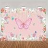 2D Flat Printing Party Backdrop Whimsical Pink Butterfly Scene with Floral Border