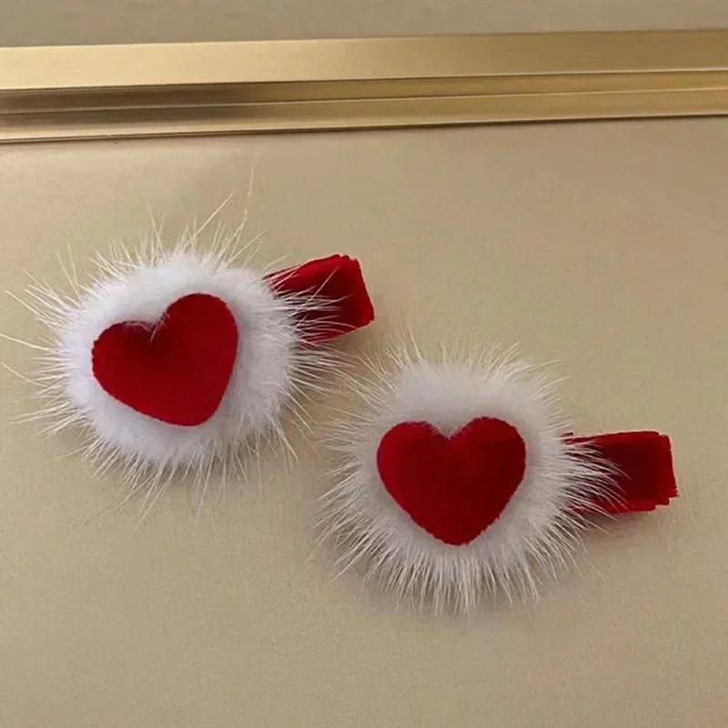 

Red Velvet Bow Hairpins for Princess Girl Cute Pompom Heart Kids Autumn Winter Hair Clips Korean Sweet Clips New Year Headwear