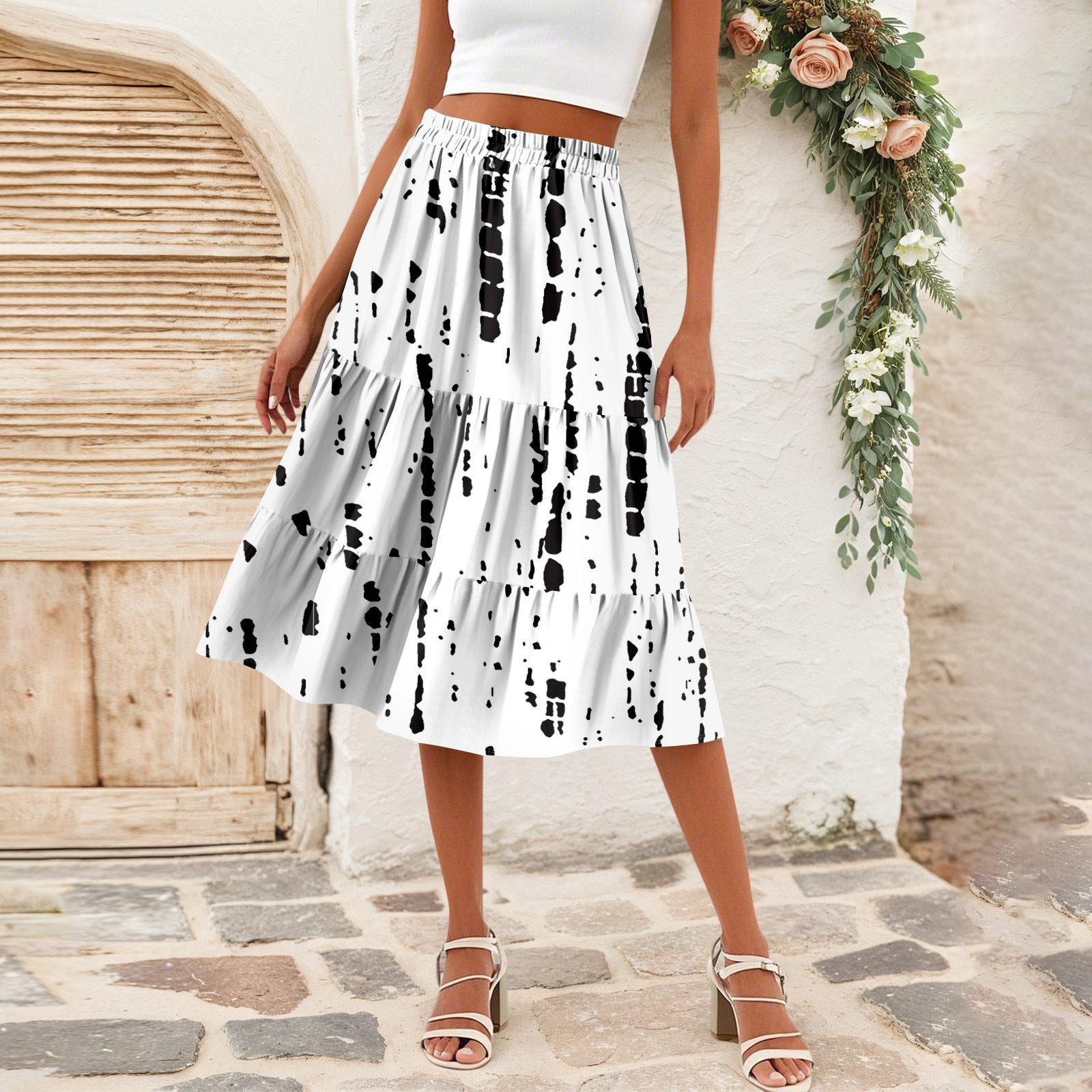 

Женская повседневная юбка А-силуэта с высокой талией, юбка в полоску с принтом в горошек и карманами XL