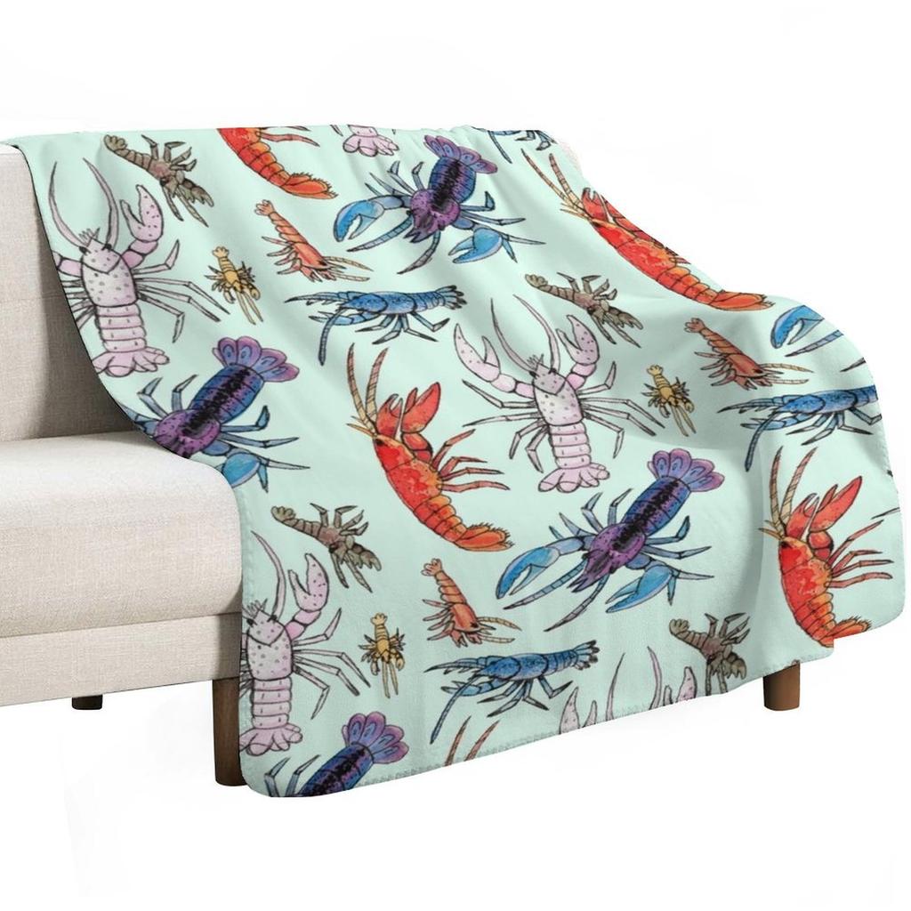 Colorful Aquatic Crayfish Species In Watercolor Throw Blanket Men'S Soft Warm Throw Blanket For Couch