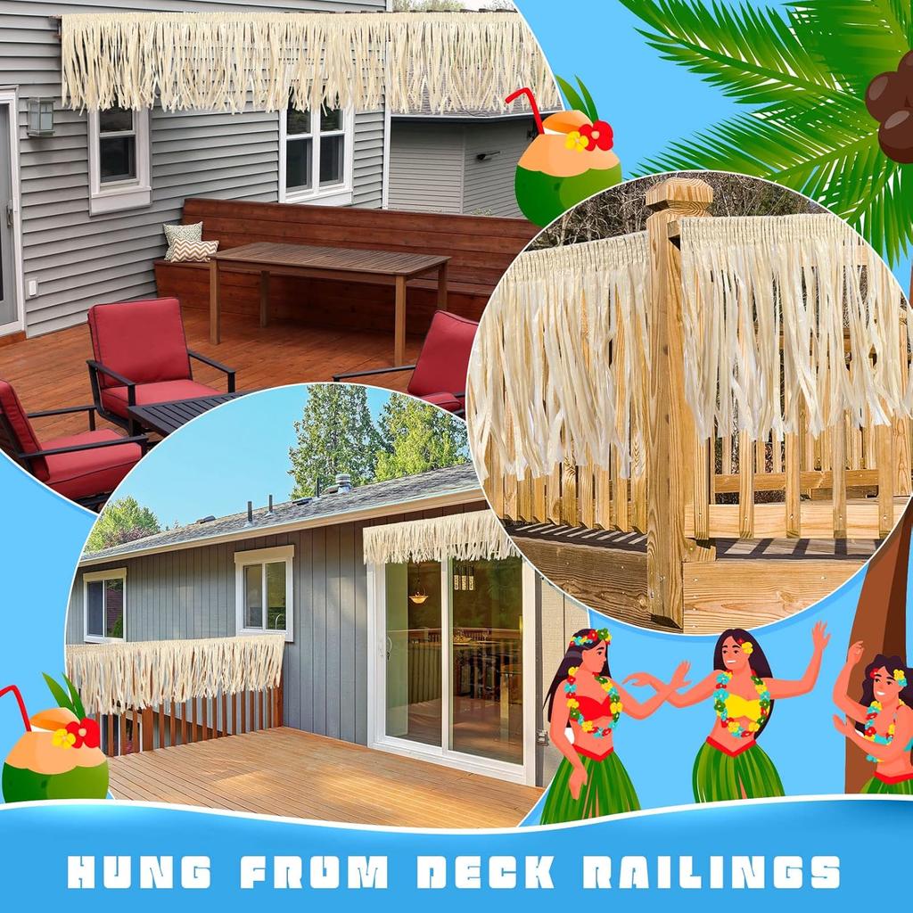 Hawaiian Luau Grass Raffia Fringe Banner Tropical Table Skirt Raffia Tiki Party Decorations Grass Skirt Table Fringe Summer Deck Skirting for
