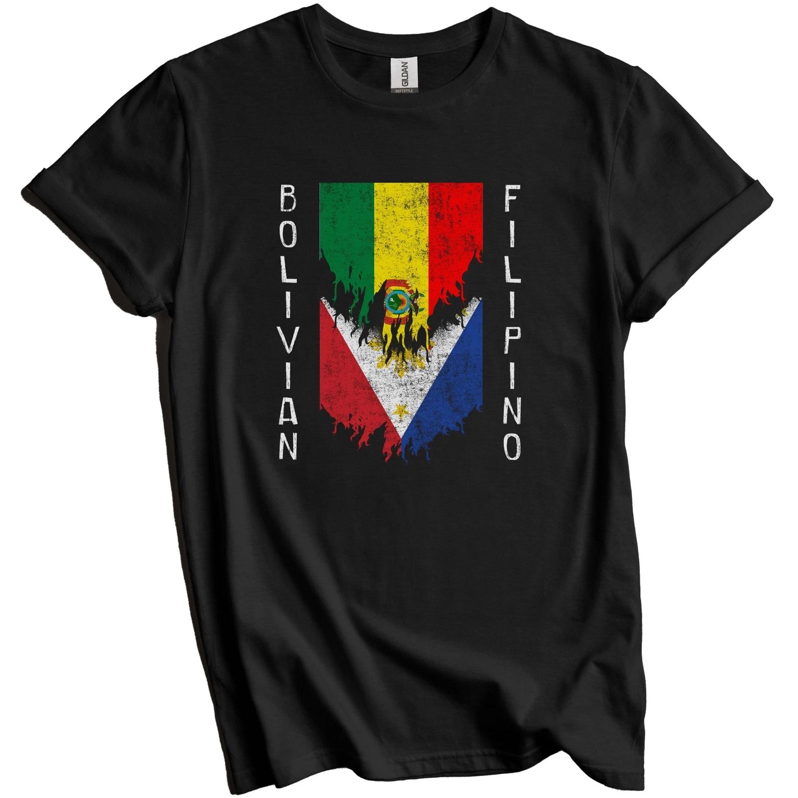 Bolivian Filipino Flags Ripped Torn Bolivia Philippines T-Shirt L