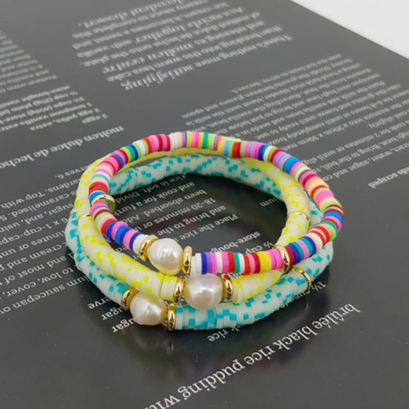 LALA Pearl Bead Bracelet B (Set of 3) - YELLOW