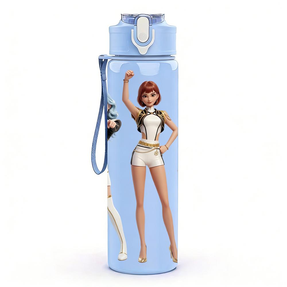 1PC Two Retro Outfit Ladies Posing 750ml Color Plastic Sports Water Bottle Leakproof Flip Straw Lid Suitable for Sports Office Home Use