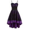 Damen Vintage Gotisches Spitze Abschlussballkleid Spaghettiträger Herz Ausschnitt Korsett Schnürung Hoher Niedriger Saum Ausgestellt A-Linie Abendparty Cocktail Formelles Kleid