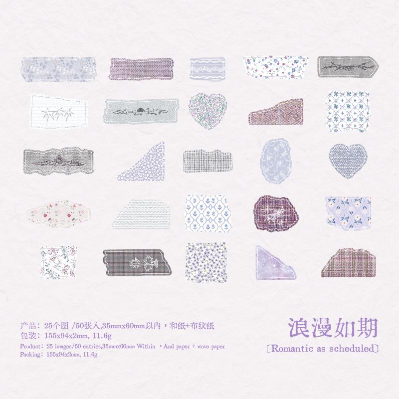Journal GO 50pcs Dual Material Cloth Fabric Textured Stickers for Photo Frame Collage Junk Journal Scrapbooking Diy Material