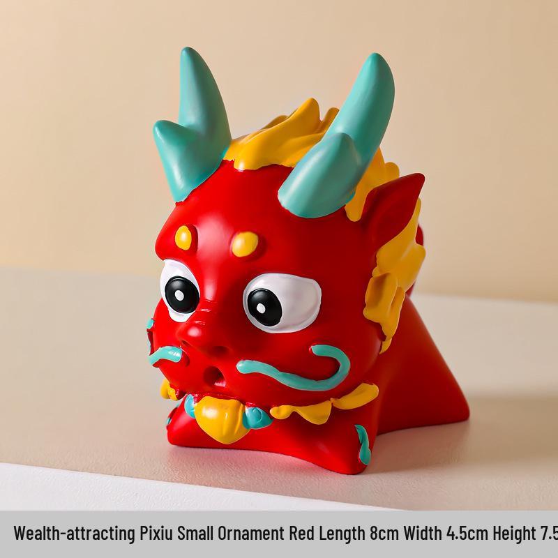 Creative Pixiu Dragon Desktop Ornament - Chinese Style Office Decoration, Cartoon Landscaping Gift красный