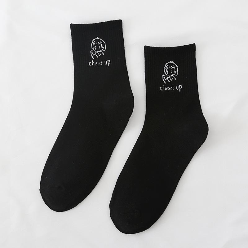 5/10 Pairs Comfortable Casual Spring Autumn Socks for Women: Cute Mid Calf Socks Cotton Socks with Heat Pressed College Style Long Socks for Girls