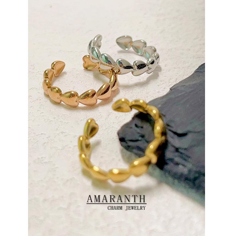 

Retro Minimalist Heart Open Ring for Women, 18k Gold Plated Titanium Steel Adjustable Open серебряный